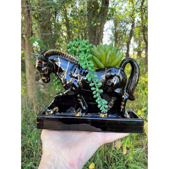 Vintage MCM Redware Tilso Planter Vase Zebra Gold Black - Picture 2 of 15